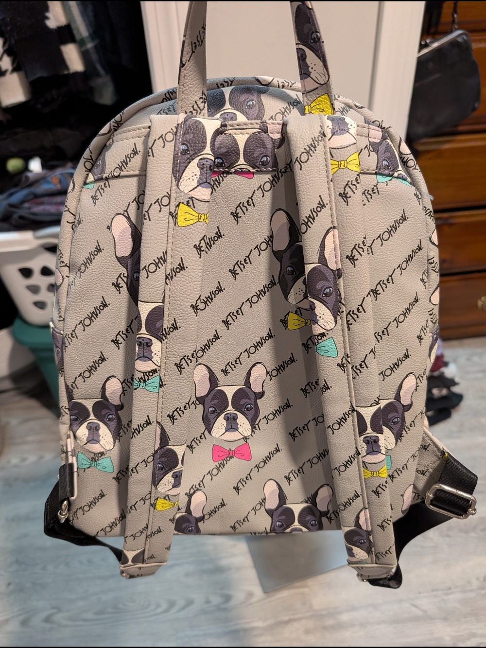 Betsey Johnson Grey Backpack with French Bulldog Print - Picture 5 of 5